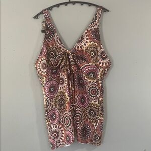 SHEIN Brown and Pink Patterned Swim Tank Top XL